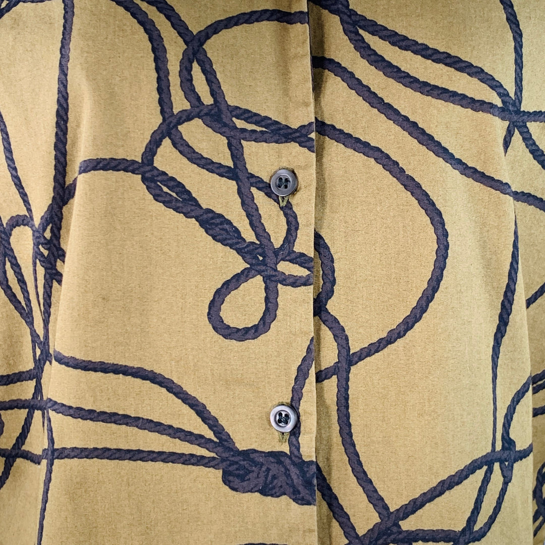 DRIES VAN NOTEN Size XS Brown Olive Green Cotton Knots Camp Blouse