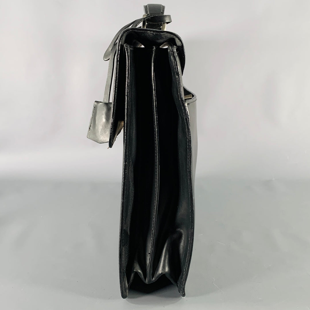 GIANFRANCO FERRE Black Leather Briefcase Push Lock Bag