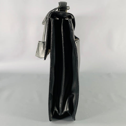 GIANFRANCO FERRE Black Leather Briefcase Push Lock Bag
