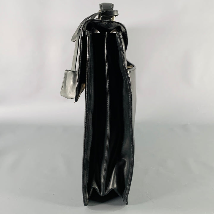 GIANFRANCO FERRE Black Leather Briefcase Push Lock Bag