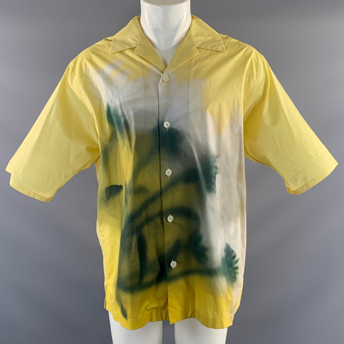 KENZO Size M Yellow Green Abstract Cotton Button Up Short Sleeve Shirt
