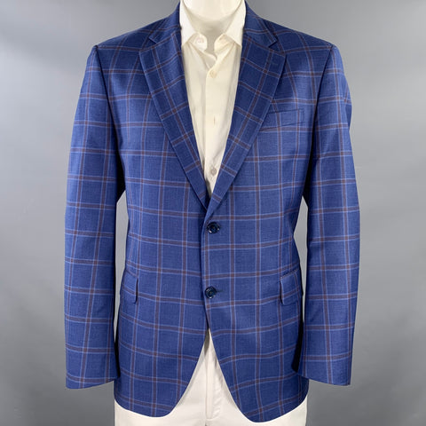 PETER MILLAR Size 44 Regular Blue Brown Checkered Wool Sport Coat