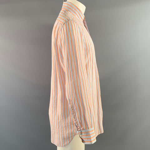 GIAMPAOLO PER MESSA CAPRI Size M Blue Orange Stripe Linen Long Sleeve Shirt