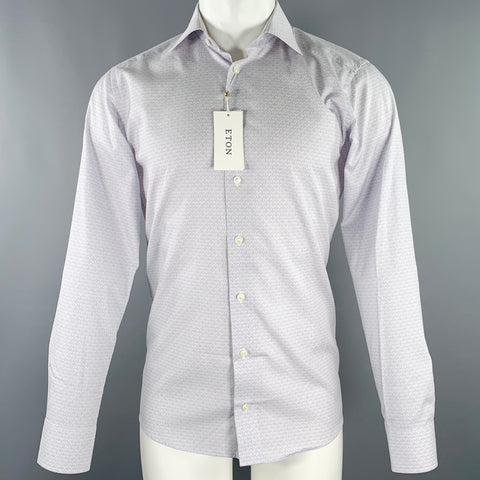 Chemise à manches longues Eton en coton à col classique blanc et gris à motif abstrait, taille S