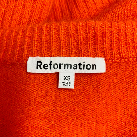 REFORMATION Size XS Orange Cashmere V Neck Sweater