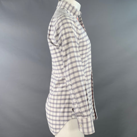 THOM BROWNE Size S Grey White Oxford Checkered Cotton Long Sleeve Shirt