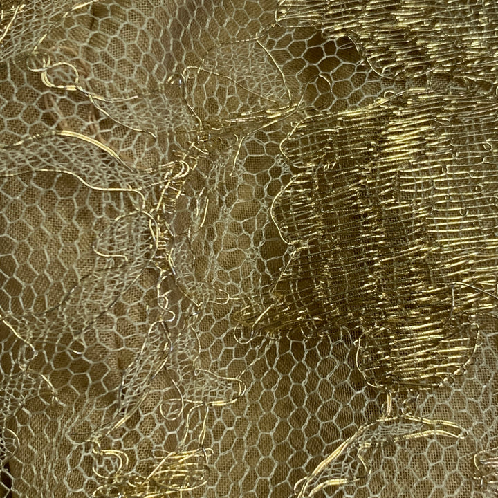 OKW Size 2 Beige Gold Silk Lace Strapless Mini Cocktail Dress