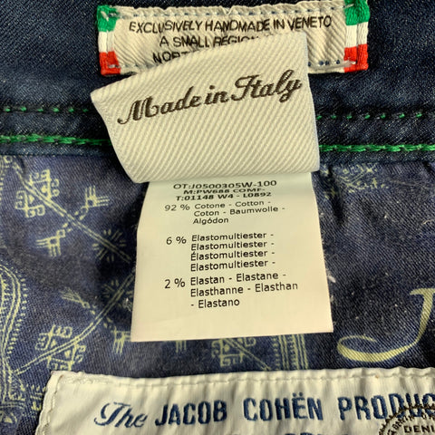 JACOB COHEN Size 34 Blue Green Contrast Stitch Cotton Blend Button Fly Jeans