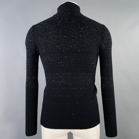 JOHN VARVATOS Size S Black White Heather Cashmere Turtleneck Sweater