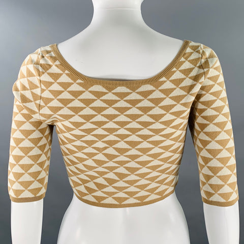 PRADA par RAF SIMONS 2023 Taille S Pull Court en Maille Crème Beige à Triangle