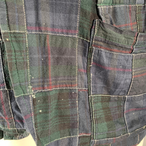 ONES STROKE Chest Size XL Navy Green & Red Plaid Cotton Notch Lapel Sport Coat