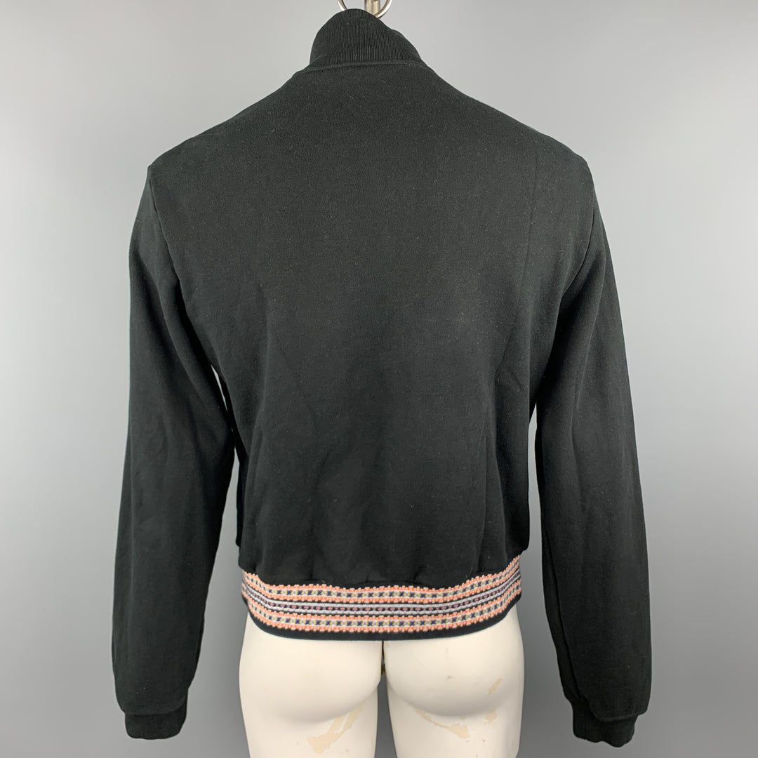 JOHN ELLIOTT Size L Black Cotton High Collar Trim Zip Pockets Zip Up Jacket