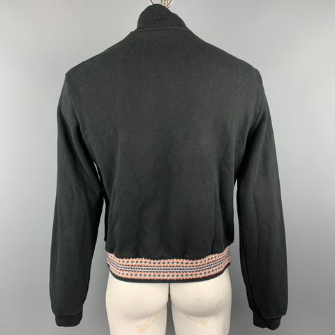 JOHN ELLIOTT Size L Black Cotton High Collar Trim Zip Pockets Zip Up Jacket