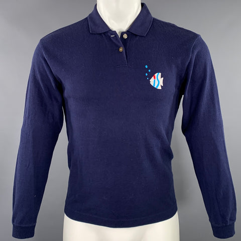 ISSEY MIYAKE Size M Navy Cotton Embroidered Fish Polo