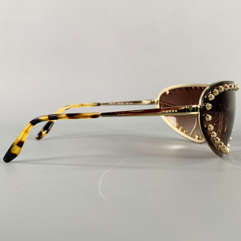 PRADA Gold Brown Studded Metallic Sunglasses