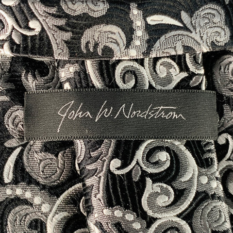 JOHN W. NORDSTROM Black Silver Abstract Floral Silk Tie