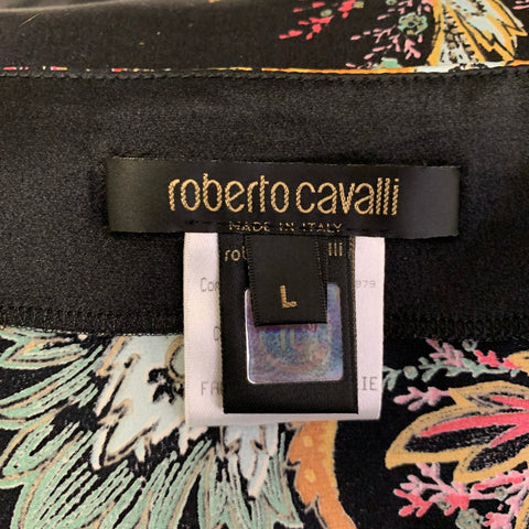 ROBERTO CAVALLI Size L Black Multi-Color Skirt Suit