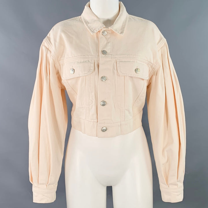 NA-KD Size 4 Cream Cotton Denim Twill Bishop Sleeve Cropped Jacket