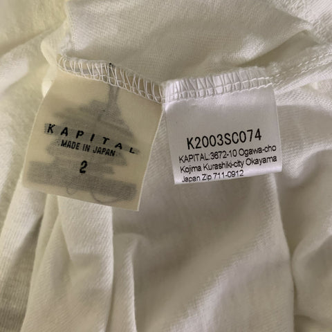 KAPITAL Size S White Black Cotton Crew-Neck T-shirt