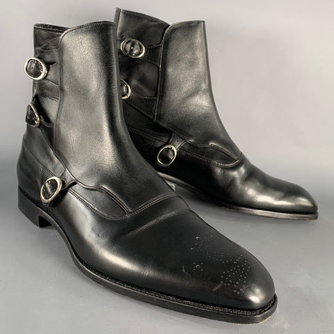 BARKER BLACK Size 10.5 Lavenum Black Leather Buckle Boots