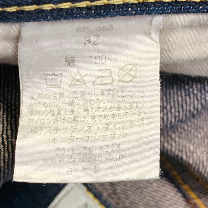STUDIO D'ARTISAN Size 32 Cherry Blossom Ai-Sa Limited Edition Indigo Textured Cotton 5 Pocket Selvedge Jeans