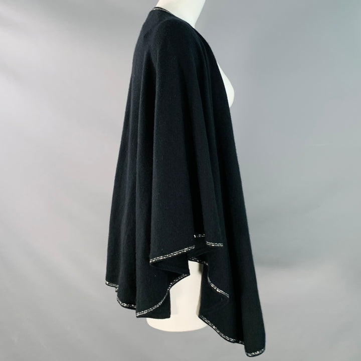 SOFIA CASHMERE Black Silver Knit Cashmere Rhinestone Trim Scarf Shawl