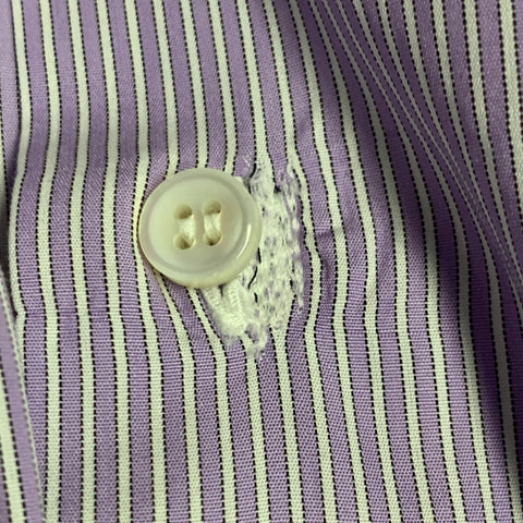BRIONI Size XL Purple White Stripe Cotton Curved Cutaway Long Sleeve Shirt