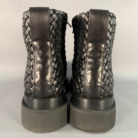 BOTTEGA VENETA Size 8 Black Mini Lido Weave Lug Woven Leather Side Zipper Boots