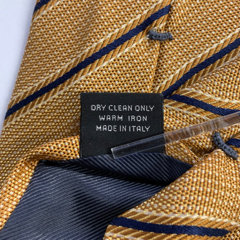 ERMENEGILDO ZEGNA Gold Navy Diagonal Stripe Silk Tie