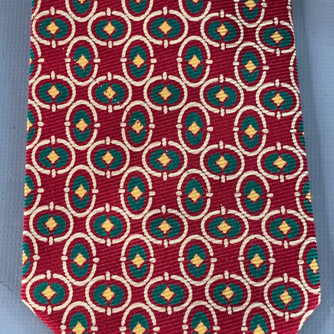 POLO by RALPH LAUREN Red Green Beige Geometric Silk Tie