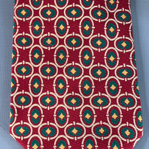 POLO by RALPH LAUREN Red Green Beige Geometric Silk Tie