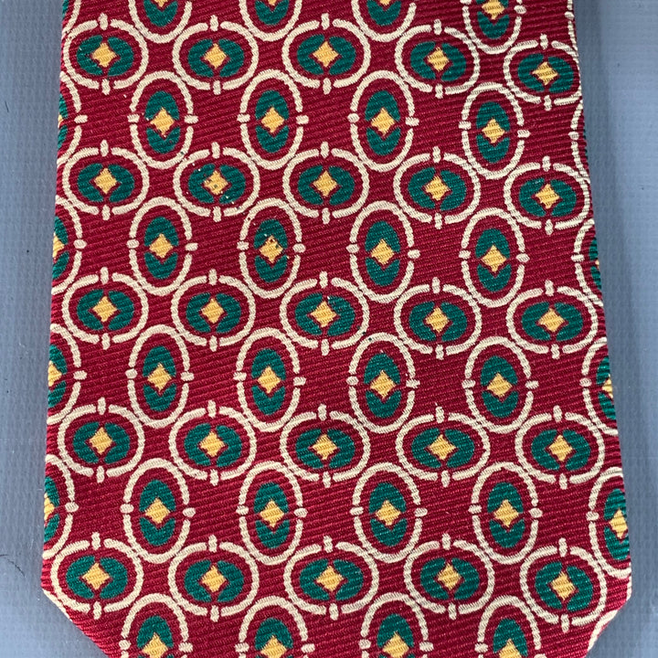 POLO by RALPH LAUREN Red Green Beige Geometric Silk Tie