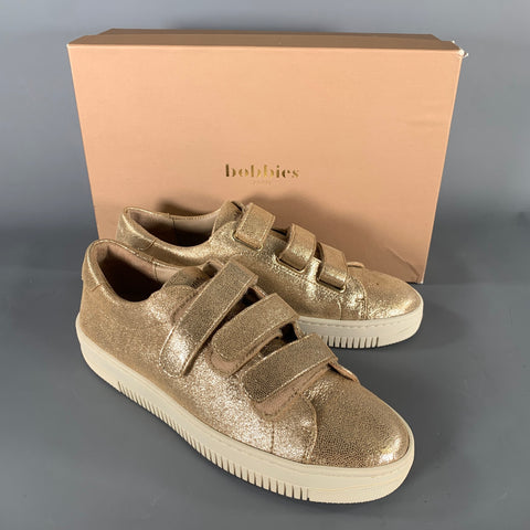 BOBBIES Size 8 Gold Champagne Glitter 3 Hook & Loop Sneakers