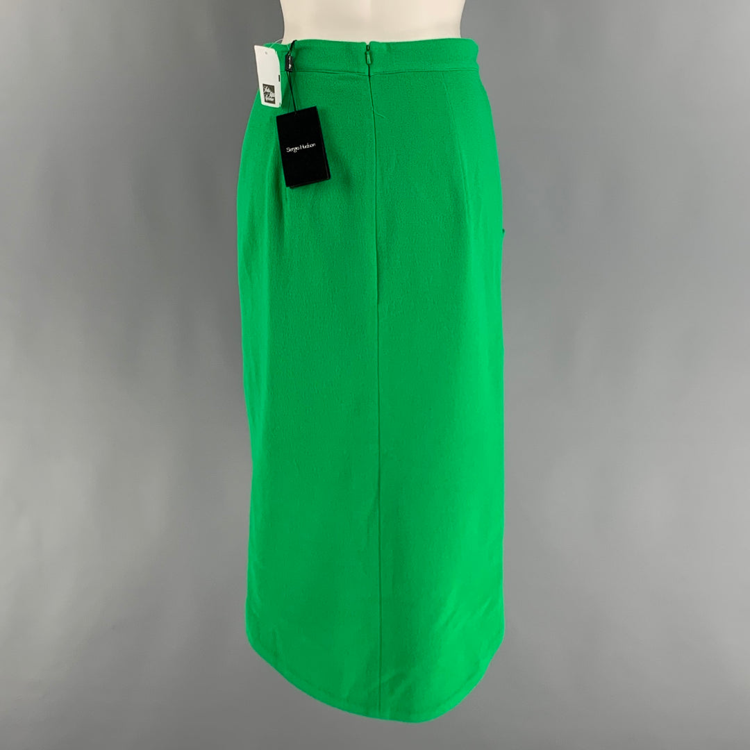 SERGIO HUDSON Size 6 Green Wool Pleated Pencil Skirt