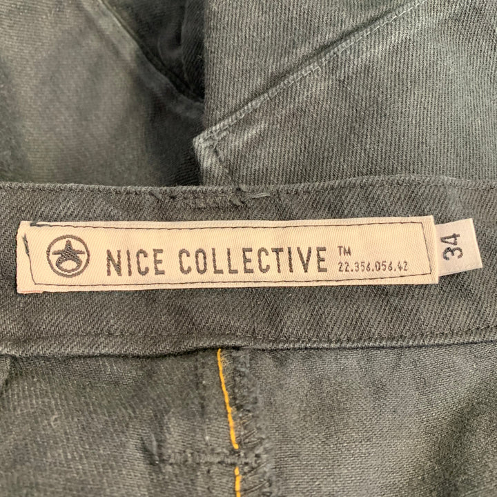 NICE COLLECTIVE Size 34 Black Cotton Side Tabs Casual Pants