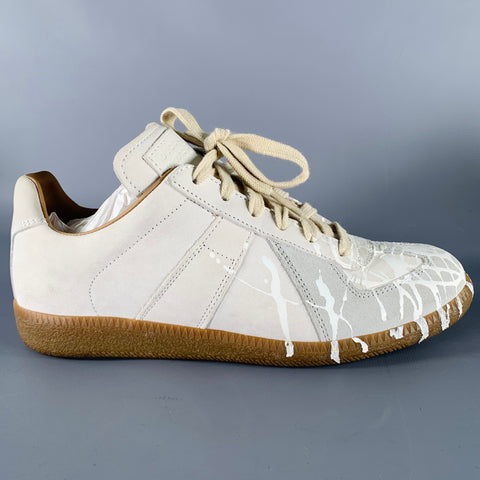 MAISON MARGIELA Size 7 Beige White Suede Lambskin Low Top Sneakers