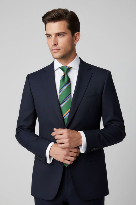 ETRO Green Orange & Blue Stripe Silk Tie