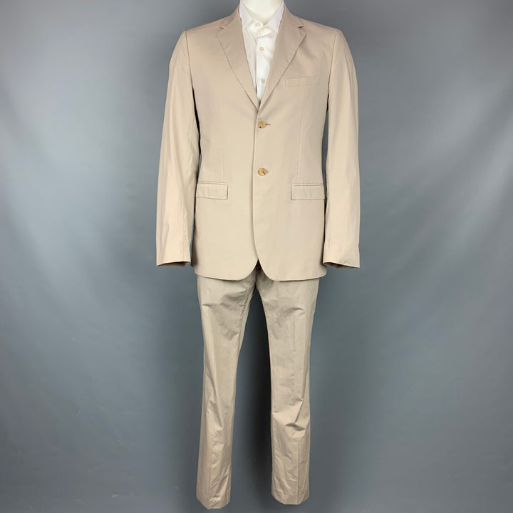JIL SANDER Size 44 Khaki Cotton Notch Lapel Suit