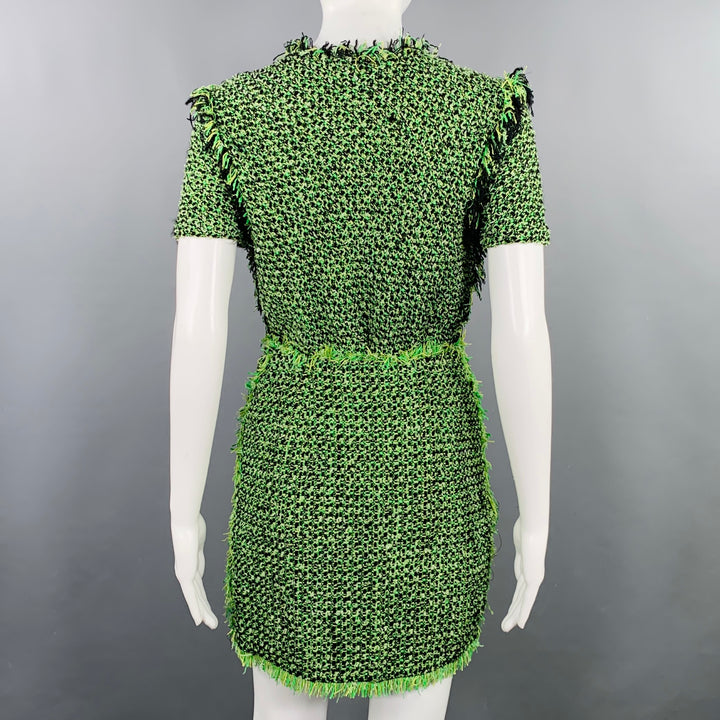 LANVIN 2012 Size 4 Green Black Cotton Blend Boucle Short Sleeve Skirt Set