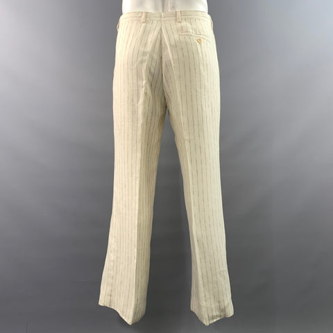 KRIZIA UOMO Chest Size 42 Cream Light Grey Pinstripe Linen 32 31 Suit