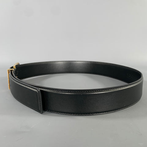 VERSACE Size 36 Black Gold Greca Goddess Leather Belt