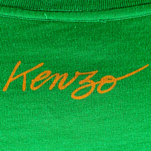 KENZO Size L Green Orange Poppy Graphic Cotton Crew Neck T-shirt