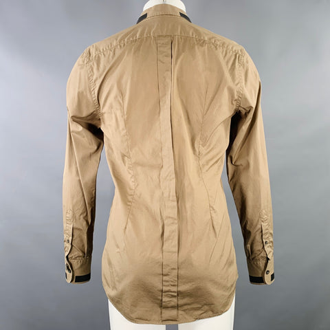 DOLCE & GABBANA Size M Tan Black Cotton Contrast Trim Long Sleeve Shirt