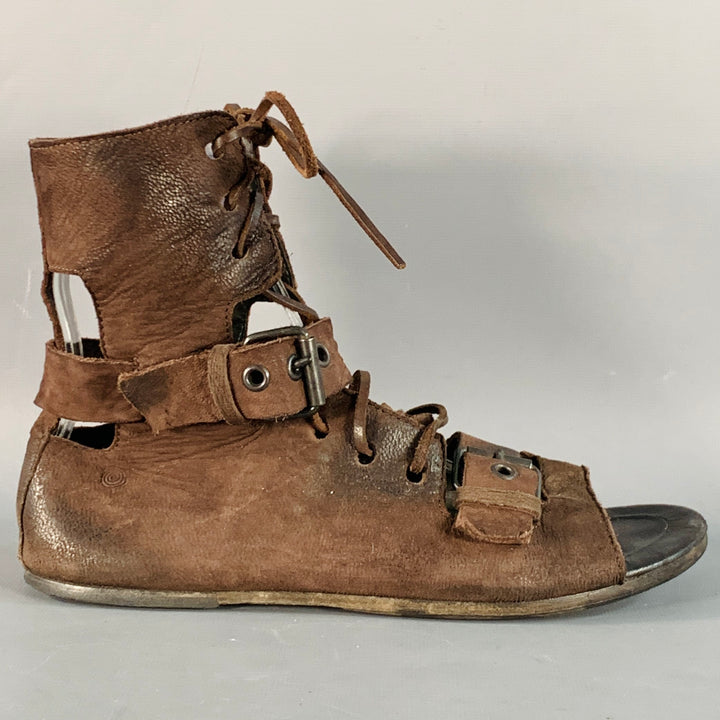 MARSELL Size 7.5 Brown Leather Gladiator Lace-Up Boots