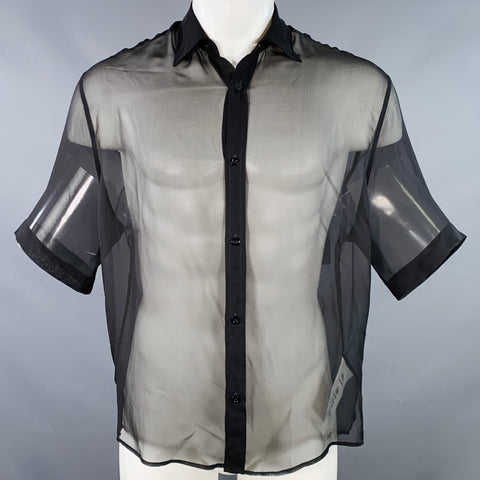 AMI by ALEXANDRE MATTIUSSI Size S Black See Through Silk Short Sleeve Shirt