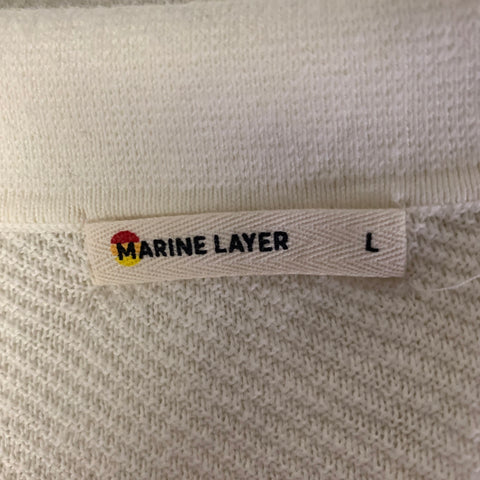 MARINE LAYER Size L Navy White Blue Color Block Stripe Cotton Polo