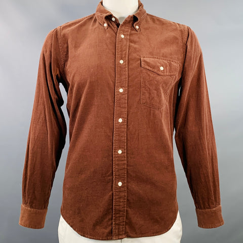 WOOLRICH Taille L Chemise à manches longues en velours côtelé de coton marron à une poche