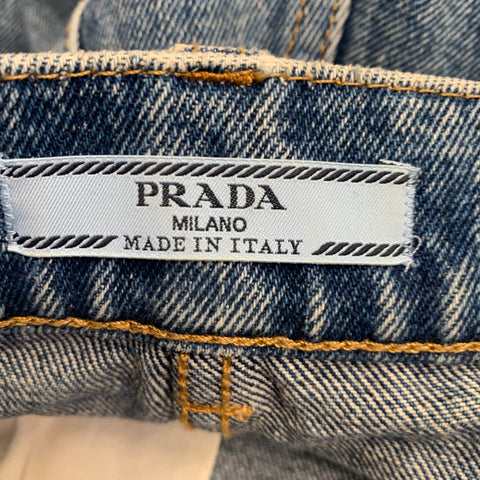 PRADA Size 25 Blue Cotton Washed Wide Leg Boyfriend Jeans