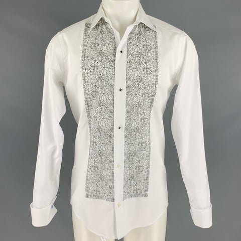 ETON Taille S Blanc Noir Applique Coton Tuxedo Chemise à manches longues