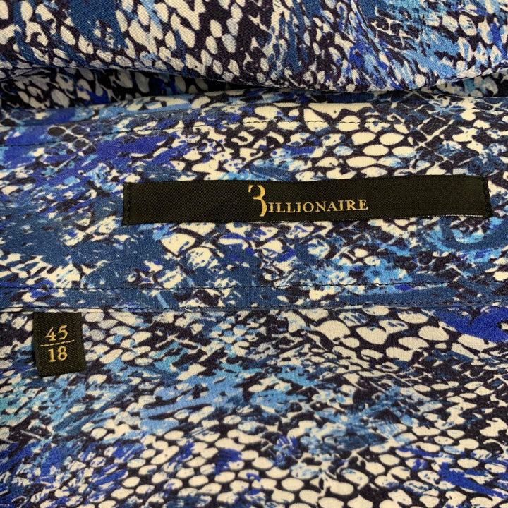 BILLIONAIRE COUTURE Size XL Blue Black White Snake Silk Long Sleeve Shirt